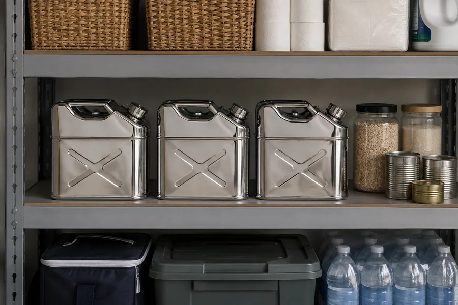 10L Stainless Steel Water Can in use: Household stockholding