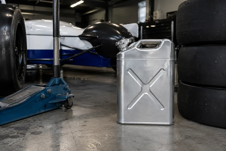 20L Aluminium NATO Can in use: Motorsport