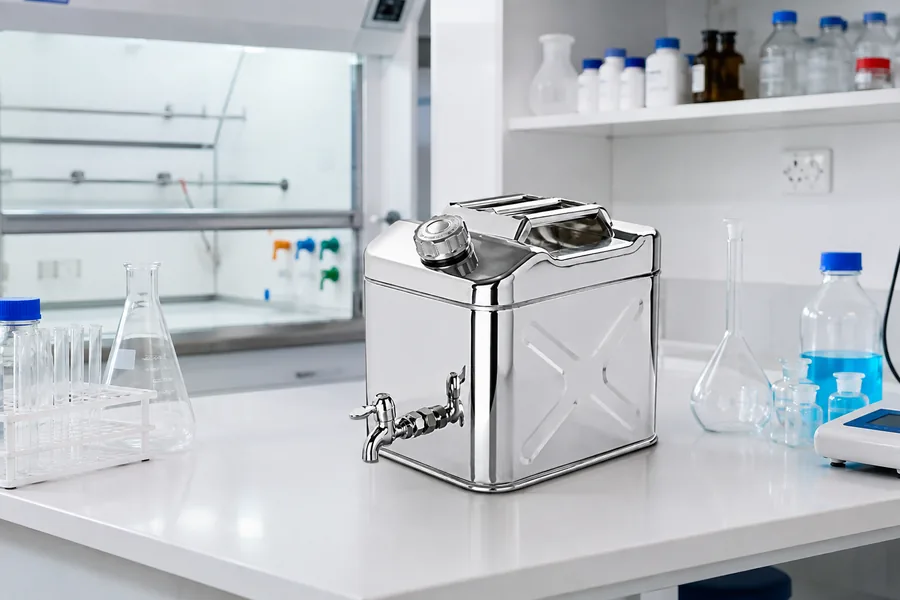 20L Stainless Dispensing Can with Tap in use: Laboratory & cleanroom