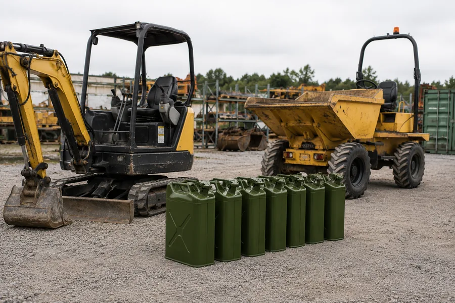 20L Upright Steel Fuel Tank in use: Plant hire