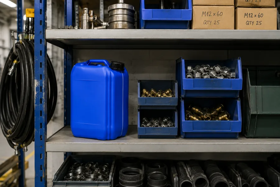 25L Stackable Plastic Jerrycan in use: Industrial MRO