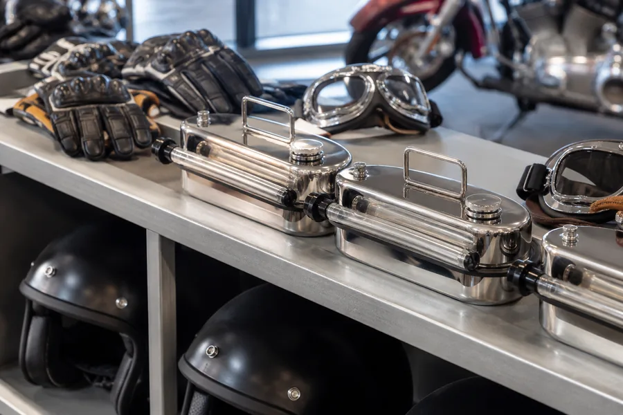 3L Mini Horizontal Can in use: Motorcycle retail