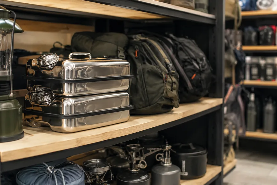 5L Stainless Steel Water Can in use: Outdoor retail
