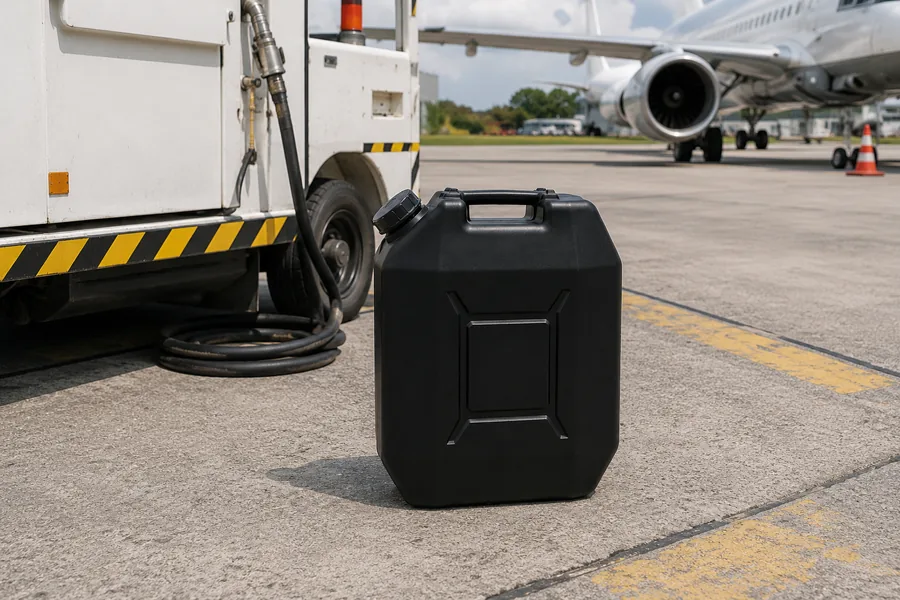 Antistatic HDPE Jerrycan in use: Aviation ground support