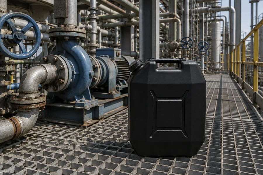 Antistatic HDPE Jerrycan in use: Chemical plant