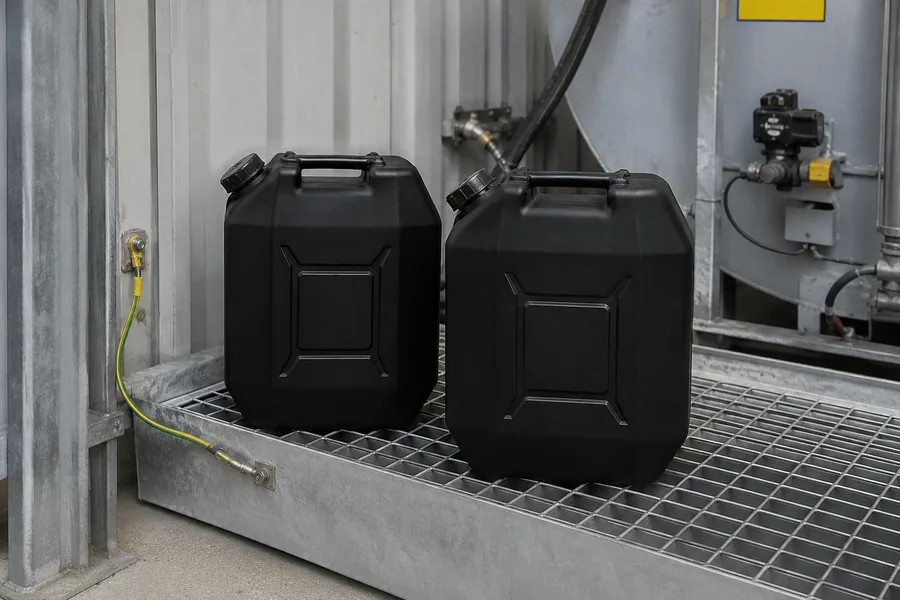Antistatic HDPE Jerrycan in use: Fuel & solvent handling