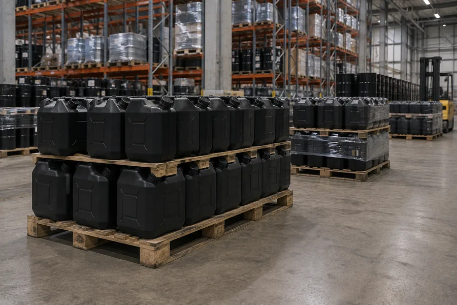Antistatic HDPE Jerrycan in use: Industrial distribution