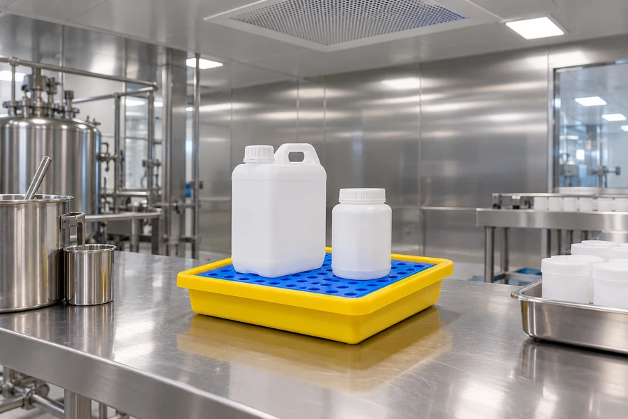 Bench Trays & Drip Trays in use: Pharmaceutical & cosmetics