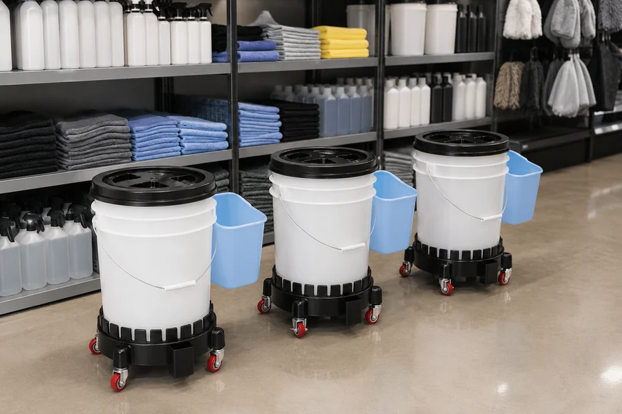 Car Wash Bucket System, 20L in use: Detailing & car care retail