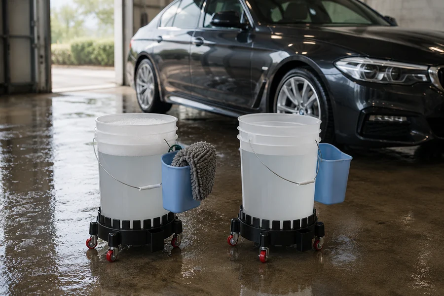Car Wash Bucket System, 20L in use: Valeting operations