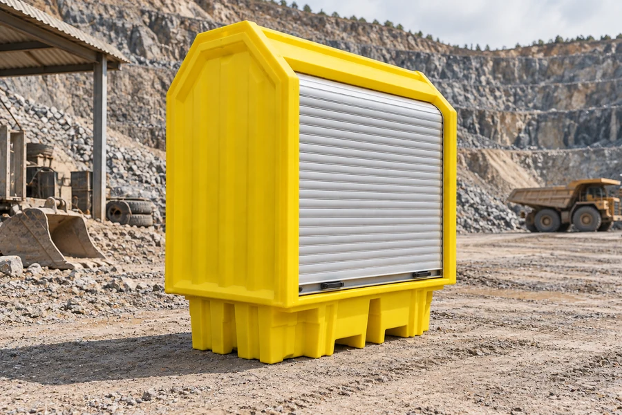 Covered Spill Pallets & Covers in use: Quarrying & mining