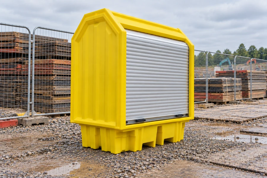 Covered Spill Pallets & Covers in use: Temporary works