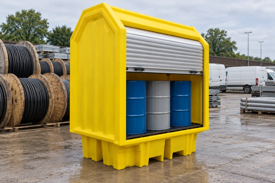 Covered Spill Pallets & Covers in use: Utilities & depots