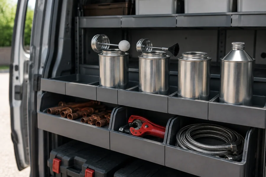 Dauber, Brush-in-Cap & Cone Top Tin Cans in use: Plumbing & HVAC trades