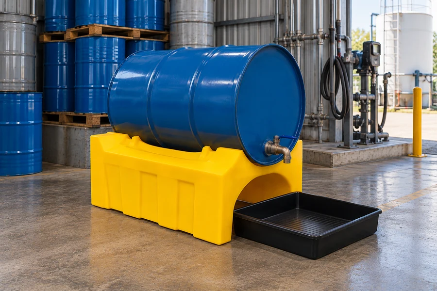 Drum Cradles & Dispensing Stands in use: Fuel & additive handling