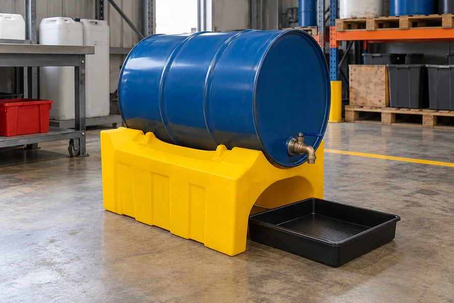 Drum Cradles & Dispensing Stands in use: Lubricant dispensing