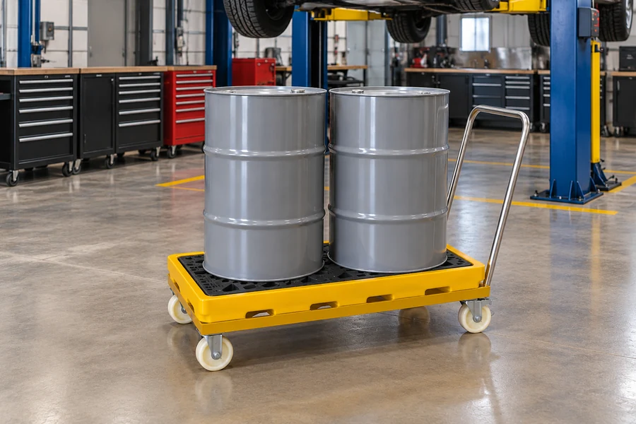 Drum Dollies & Trolleys in use: Workshops & fleet servicing