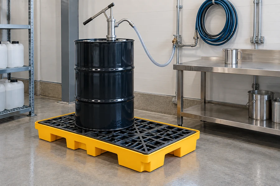 Drum Spill Decks in use: Chemical decanting