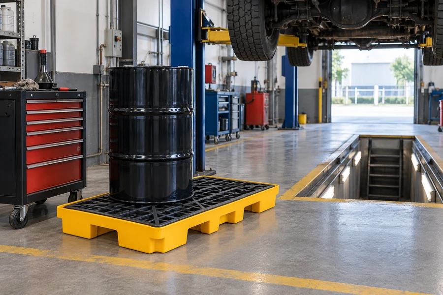 Drum Spill Decks in use: Vehicle & equipment servicing