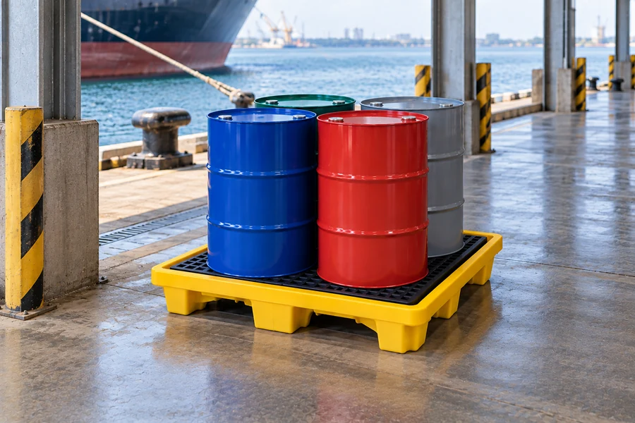 Drum Spill Pallets in use: Marine & port facilities
