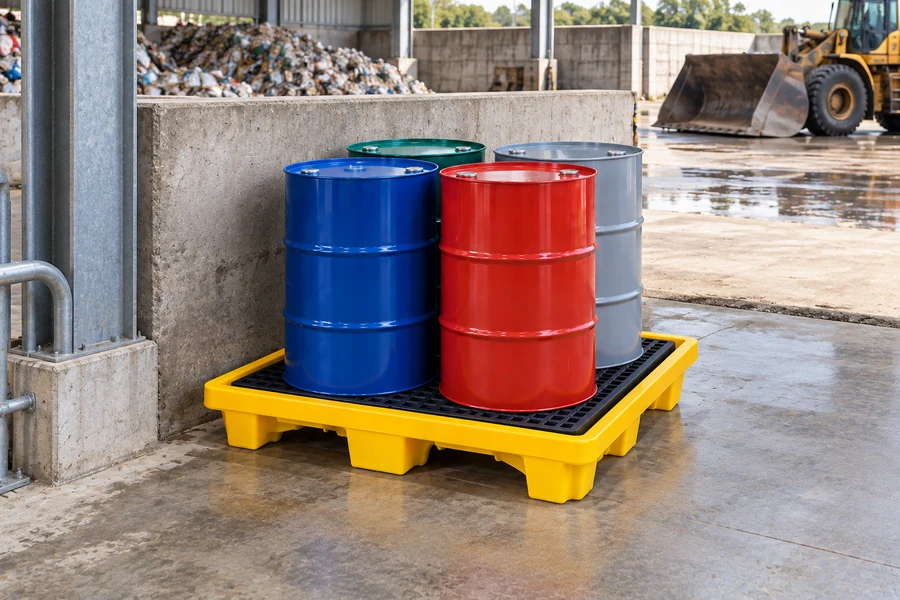 Drum Spill Pallets in use: Waste & recycling