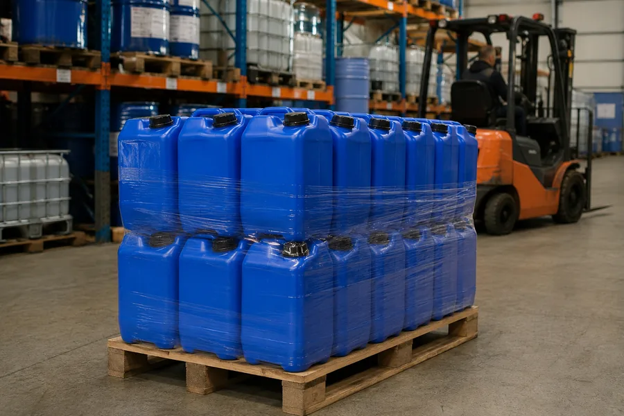 Fluorinated HDPE Jerrycan in use: Chemical distribution
