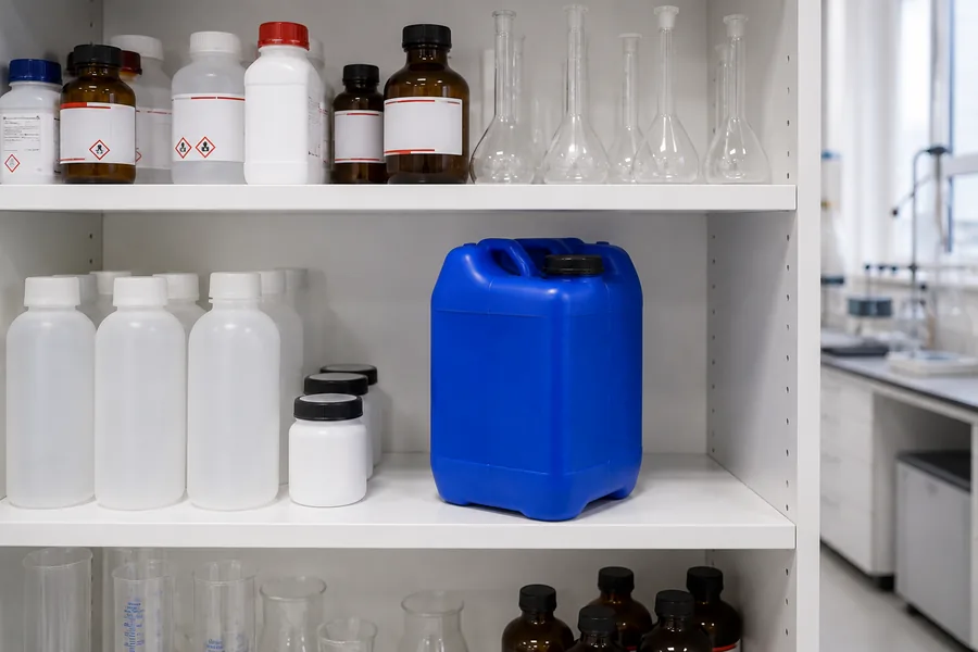 Fluorinated HDPE Jerrycan in use: Laboratory supply
