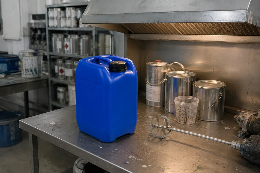 Fluorinated HDPE Jerrycan in use: Solvents & coatings