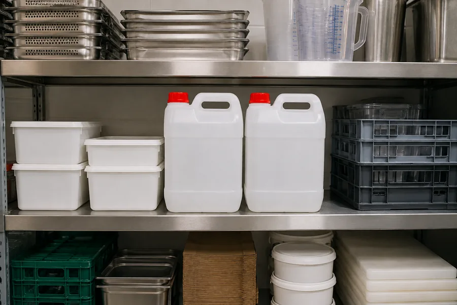 Food-Grade HDPE Jerrycan in use: Catering supply