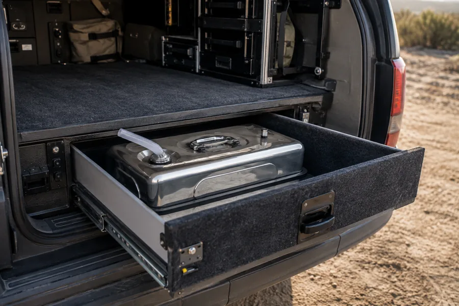 Horizontal Stainless Can — 5L / 10L / 20L in use: Expedition vehicles
