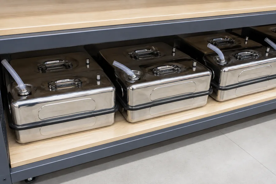 Horizontal Stainless Can — 5L / 10L / 20L in use: Private-label retail