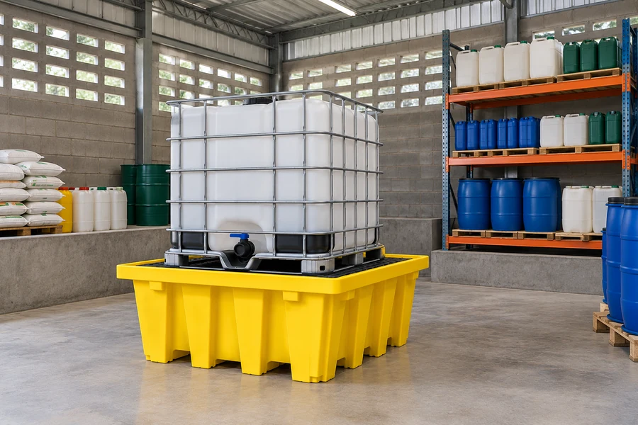 IBC & Multi-Container Spill Pallets in use: Agrochemical storage