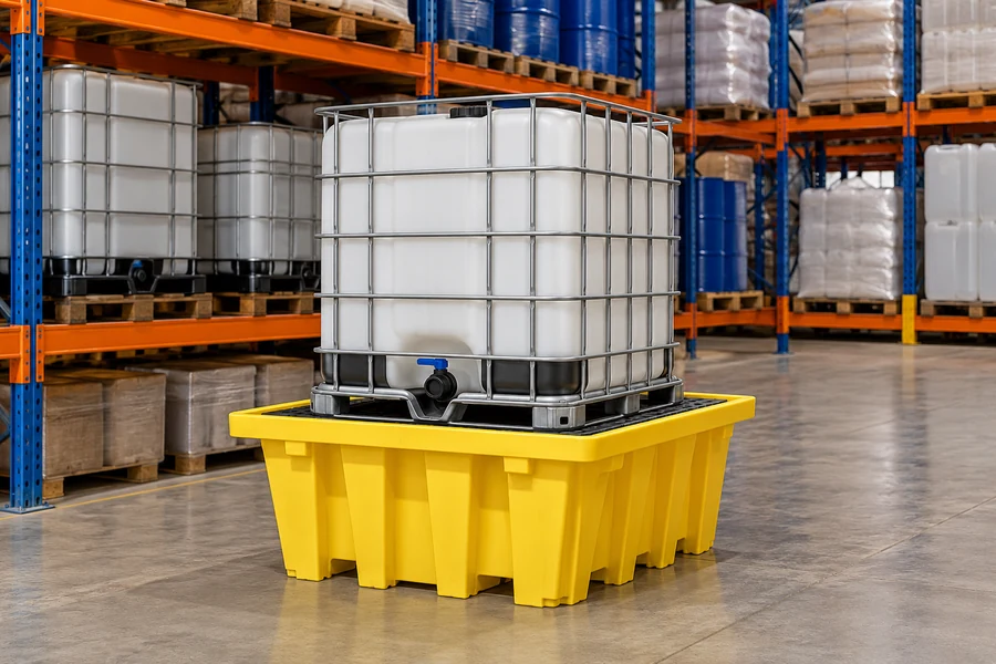 IBC & Multi-Container Spill Pallets in use: Bulk chemical distribution