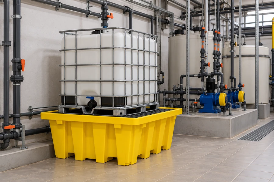 IBC & Multi-Container Spill Pallets in use: Water & effluent treatment