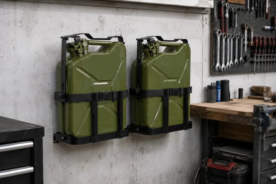 Jerry Can Holders & Mounts in use: Workshop storage