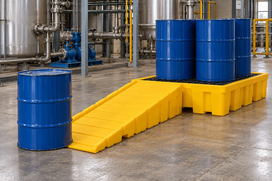 Spill Pallet Ramps in use: Manufacturing sites