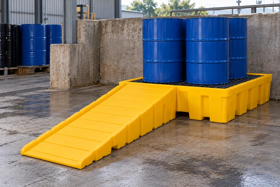 Spill Pallet Ramps in use: Waste handling