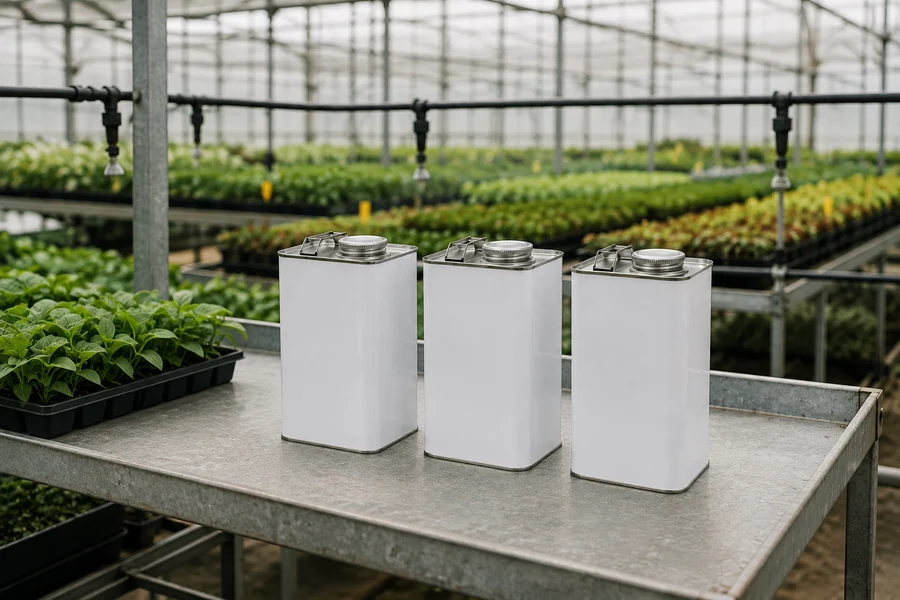 Square Metal Tin Can & Bucket, 250ml to 25L in use: Agricultural chemicals