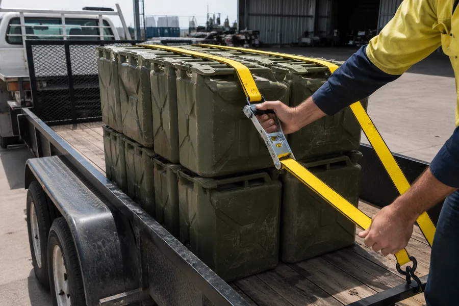 Tie-Downs & Retention Straps in use: Fleet & trailer