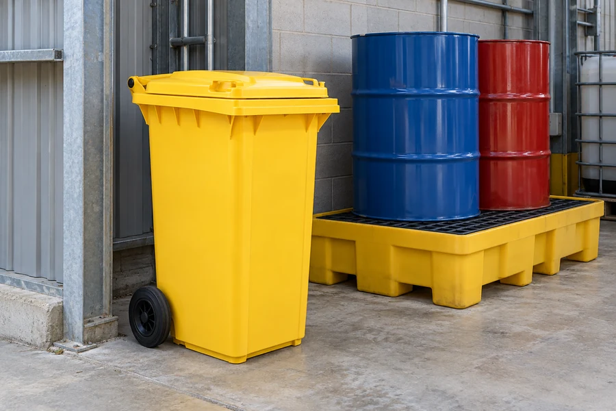 Wheeled Bins in use: Spill kit storage