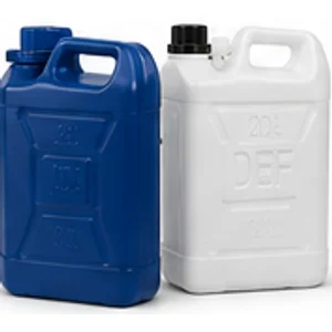 Blue and white blow-moulded HDPE jerry cans