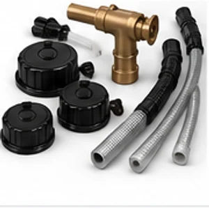 Screw caps, a brass tap and pouring spouts