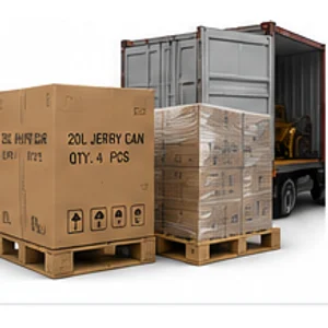 Palletised cartons loading into a shipping container