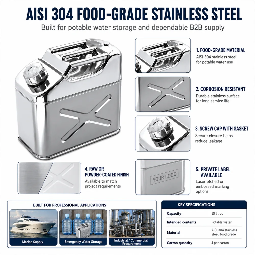 10L Stainless Steel Water Can — view 3