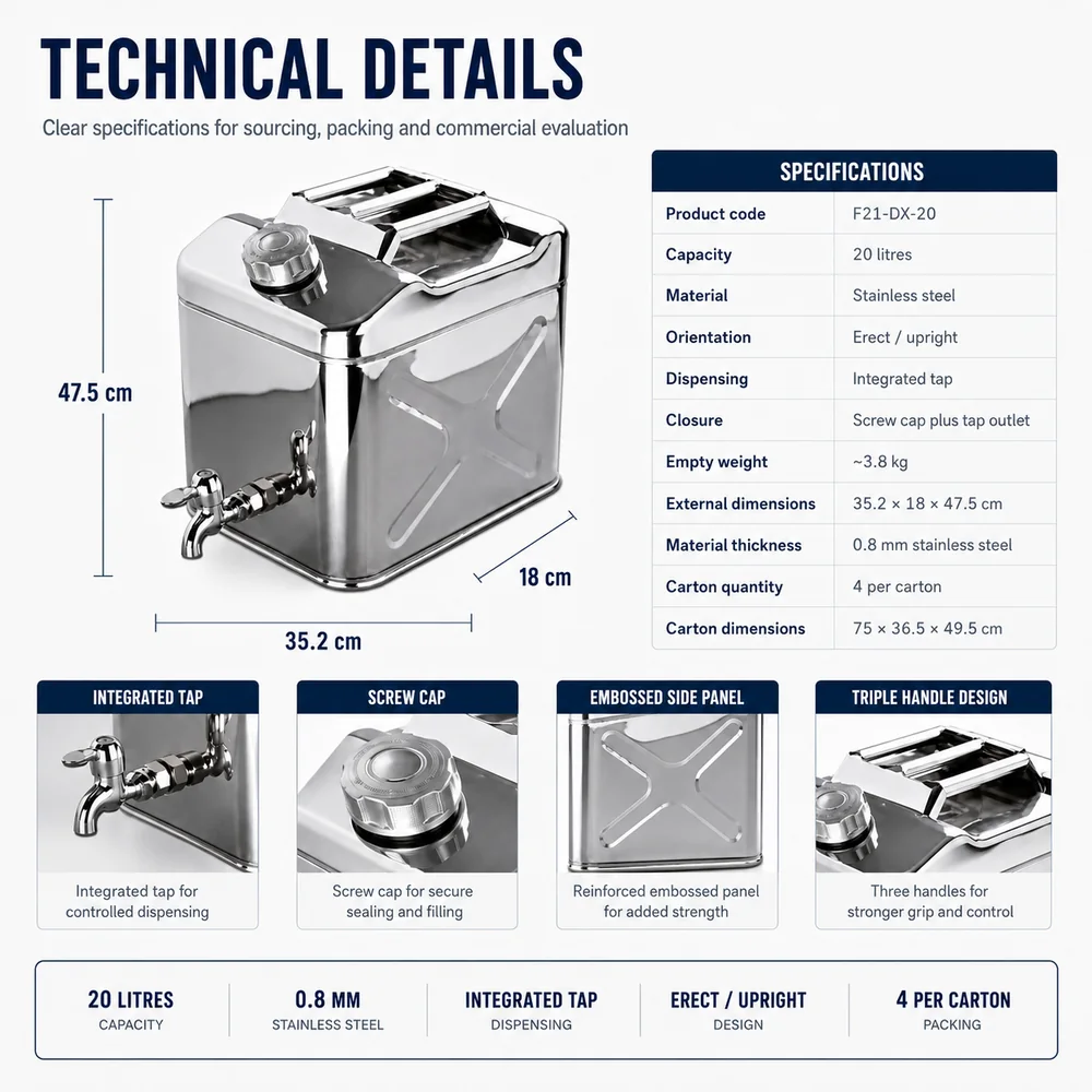20L Stainless Dispensing Can with Tap — view 3