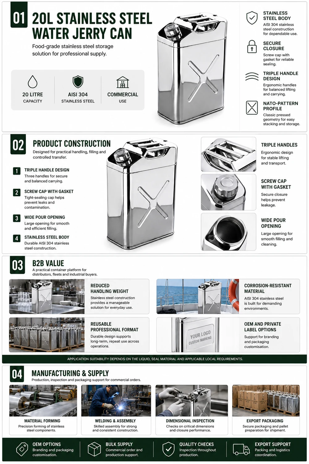 20L Stainless Steel Water Can — illustrated overview 1: construction, specification and applications