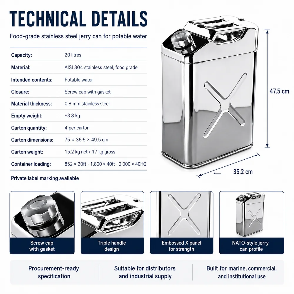 20L Stainless Steel Water Can — view 4
